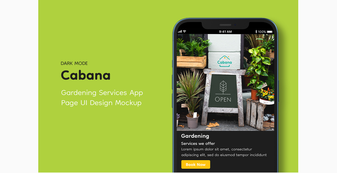 cabana gardening app service UI design dark mode image