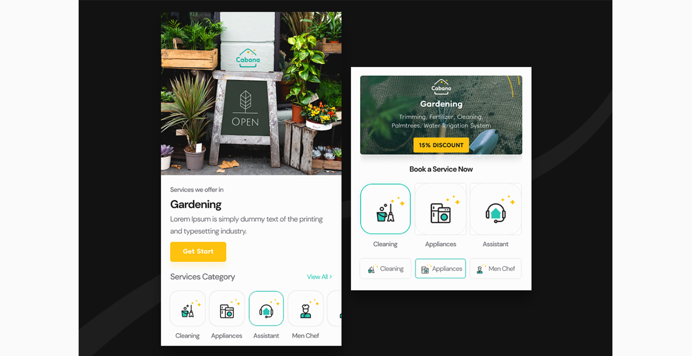 cabana gardening services page UI design image