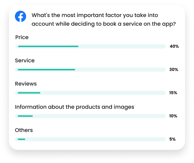What's the most important factor you take into account while deciding to book a service on the app? Survey image