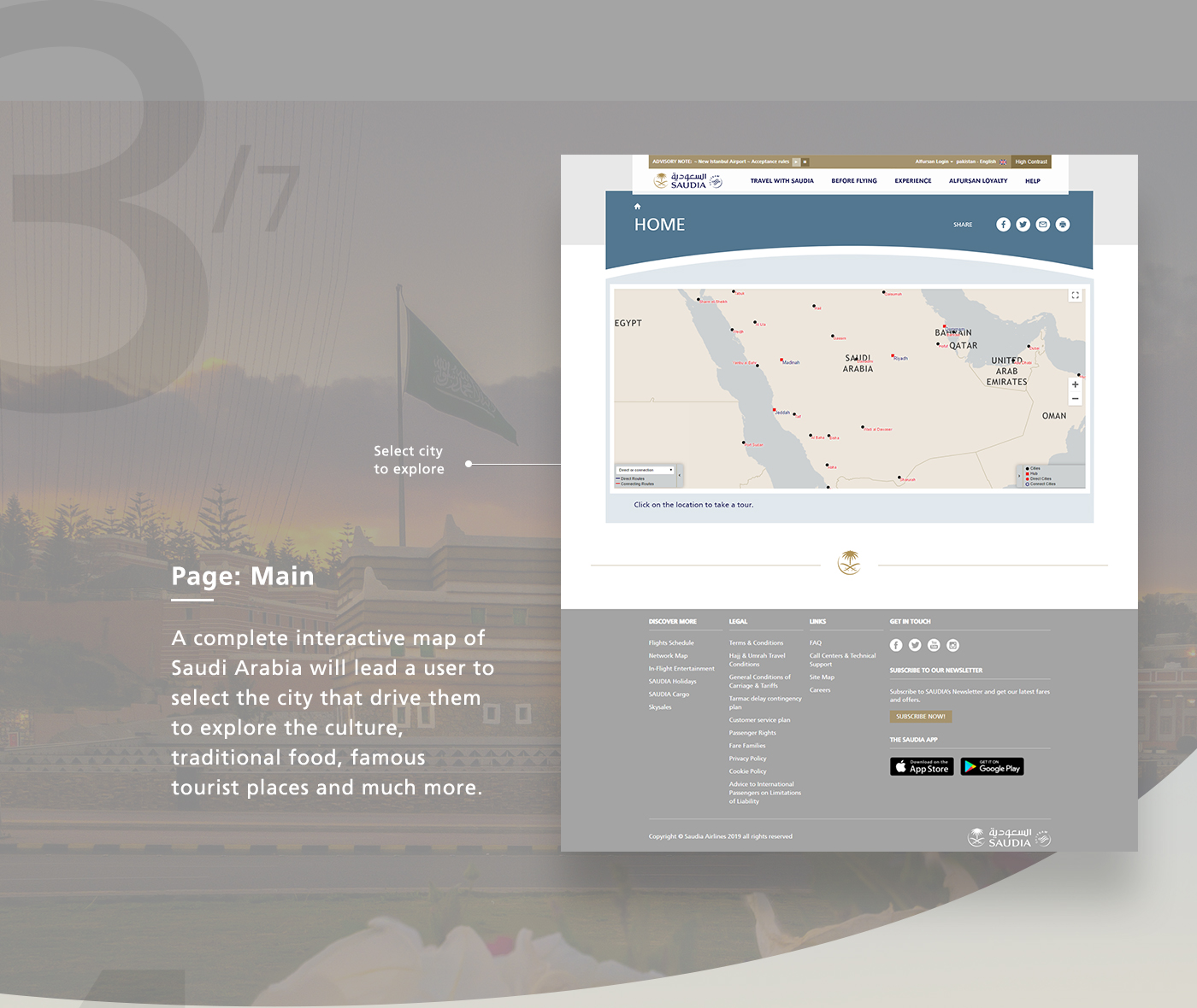 Saudi Airline project main page UI design image